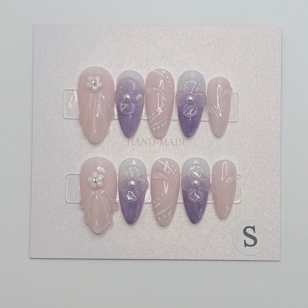 Pink and Purple 3D Flower Nails
